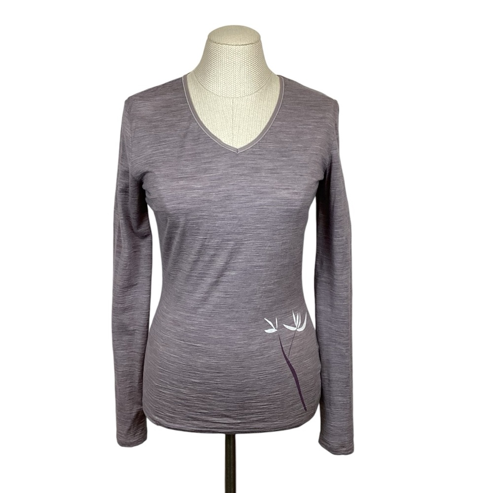 Icebreaker New Zealand Merino Wool Flower Print V-Neck Top - Picture 8 of 9
